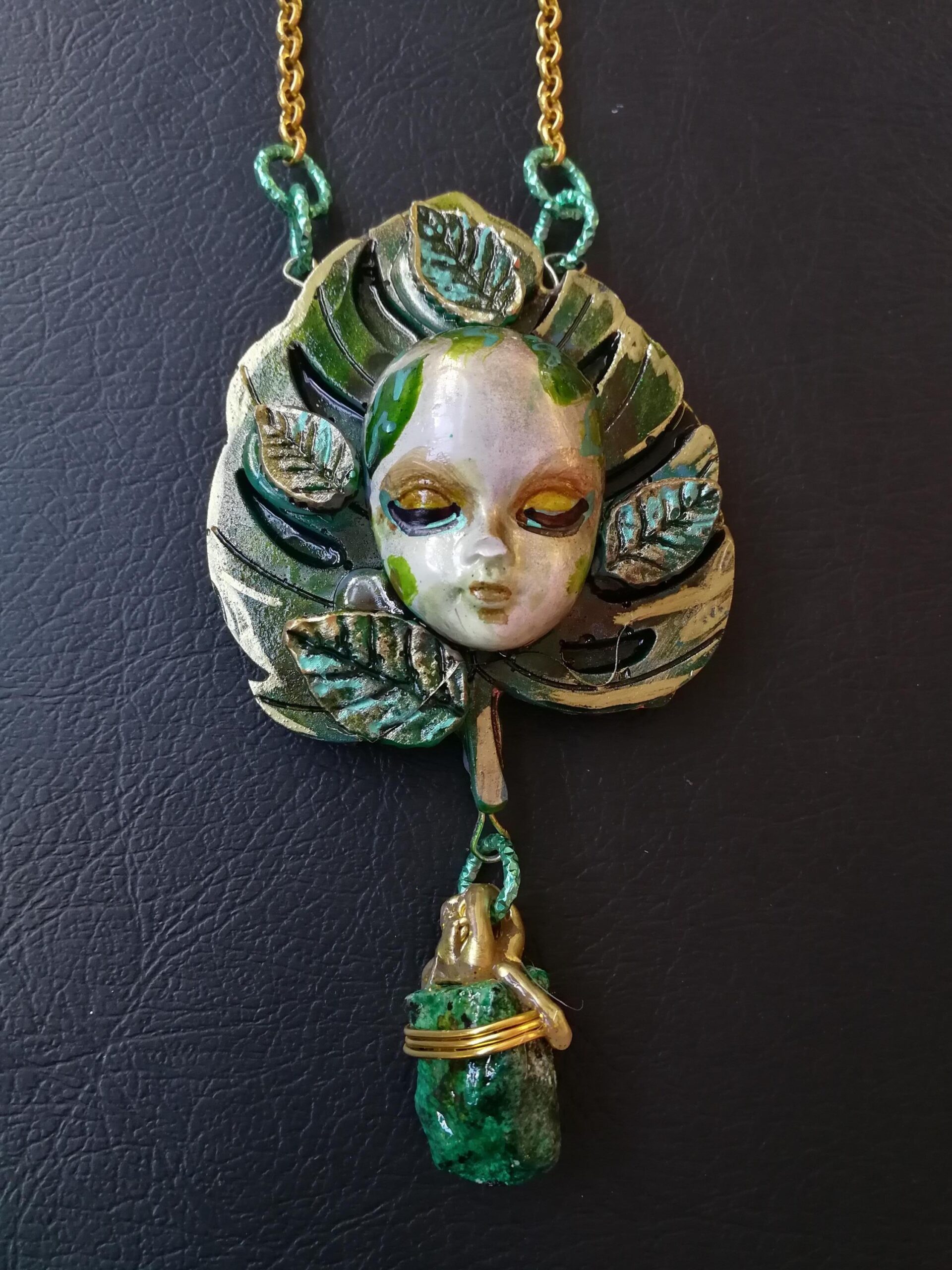 Green Witchcraft, Wicca Symbol Pendant Celtic Magic Talisman, Four Leaf Clover Necklace Witch Amulet