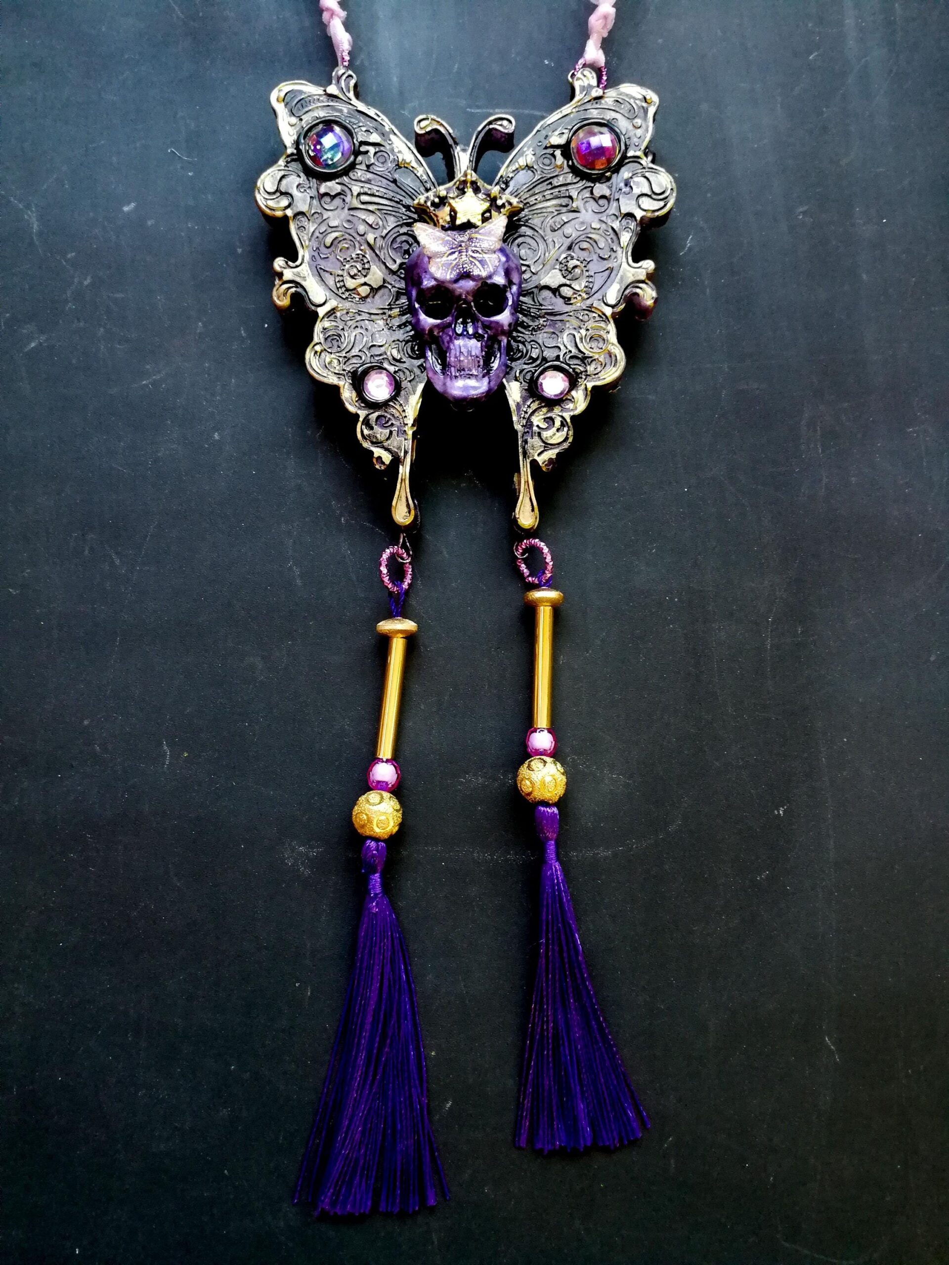 Lunar Moth Amulet, Butterfly Skull Talisman, Gothic Magic Pendant for Transformation, Protection and Immortality