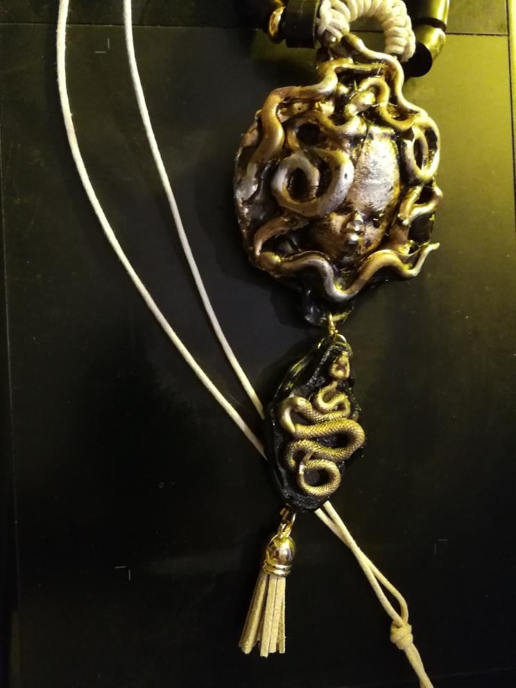 Medusa Head, Ouroboros Snake Amulet Necklace, Occult Jewelry Spiritual Talisman, Greek Mythology Magic Pendant