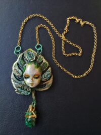 Green Witchcraft, Wicca Symbol Pendant Celtic Magic Talisman, Four Leaf Clover Necklace Witch Amulet