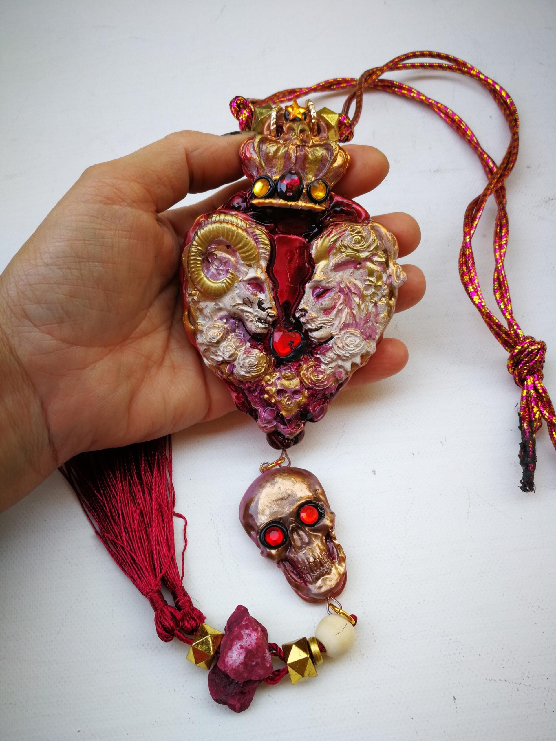 Midas Touch Amulet, Golden Wealth Spirit Vessel Royal Talisman, Lion Goat & Skull Occult Jewelry