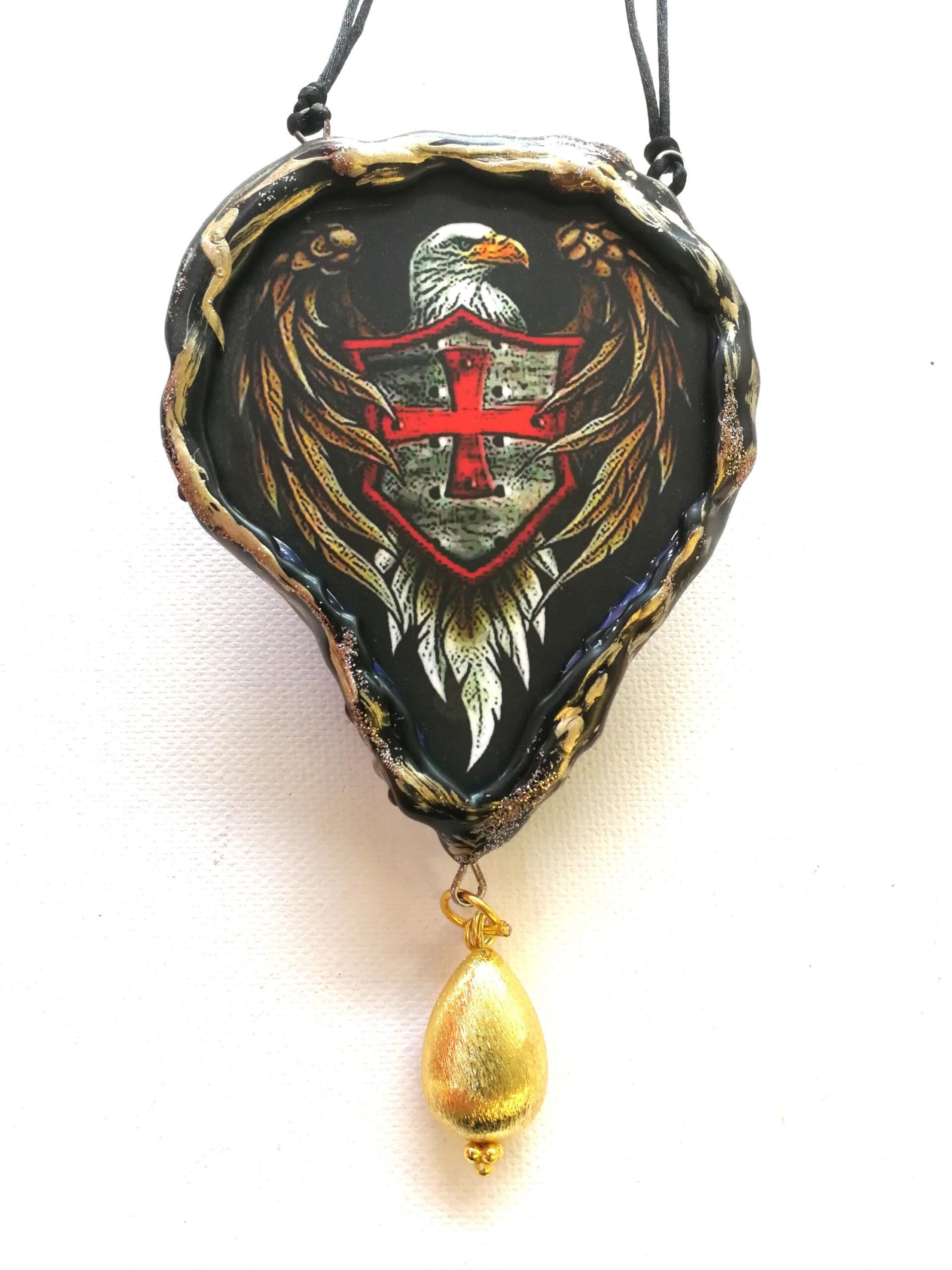 Templar Cross, Medieval Pendant Eagle Snake, Talisman Brotherhood Masonry Rosicrucian Symbol Sigil, Freemasonry