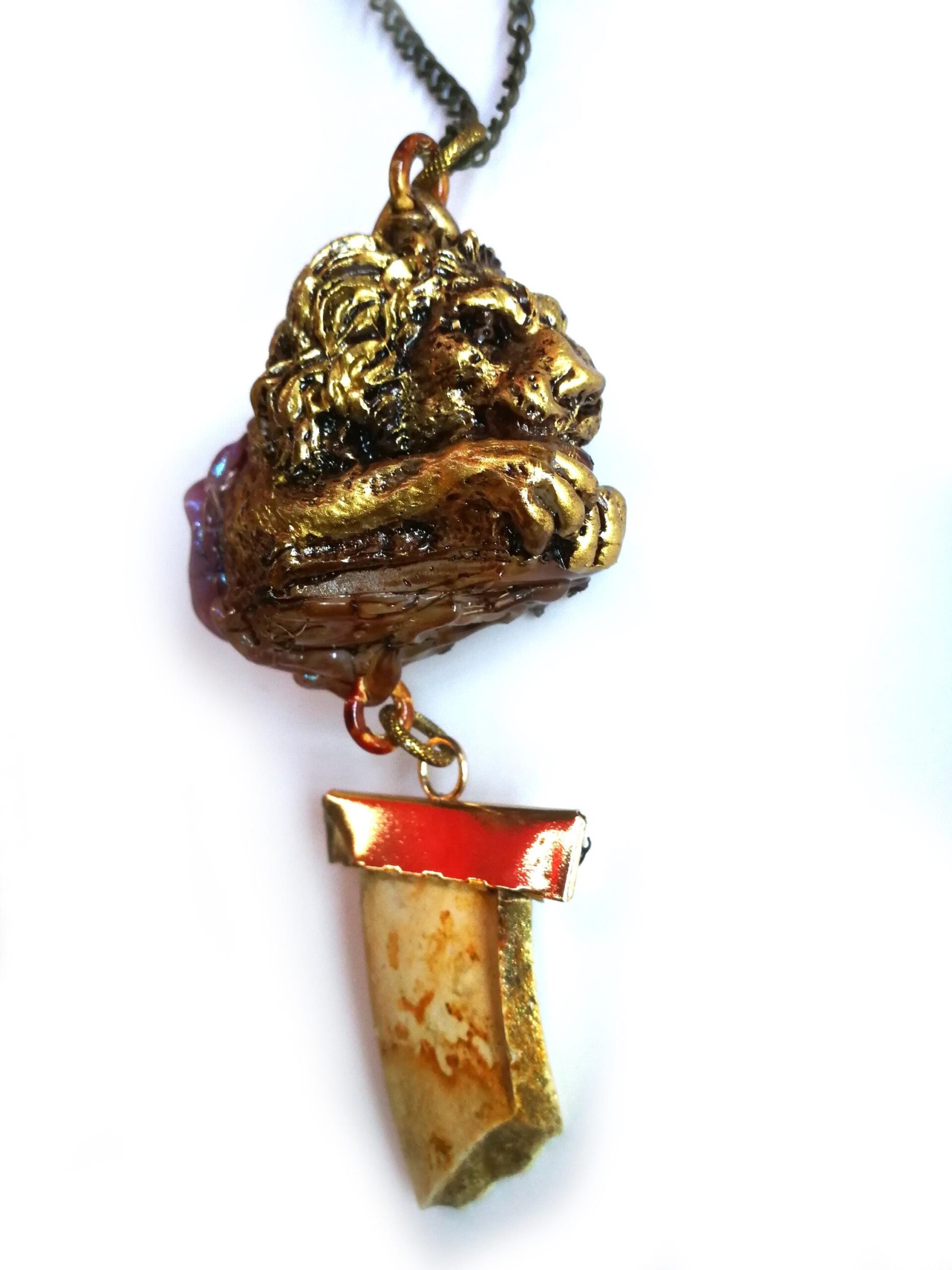 Golden Lion Amulet , Dandelion Rock Uncut Gemstone Pendant, Dantalion Magic Portal Raw Stone Magnetism