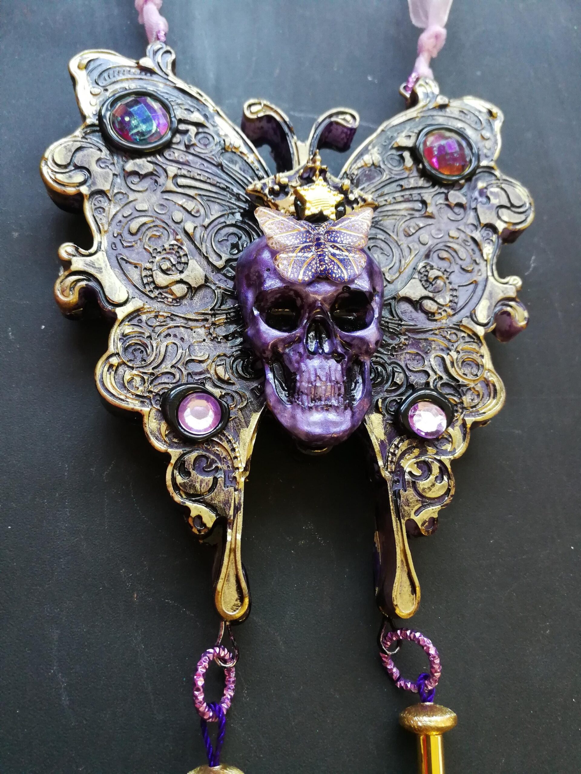Lunar Moth Amulet, Butterfly Skull Talisman, Gothic Magic Pendant for Transformation, Protection and Immortality