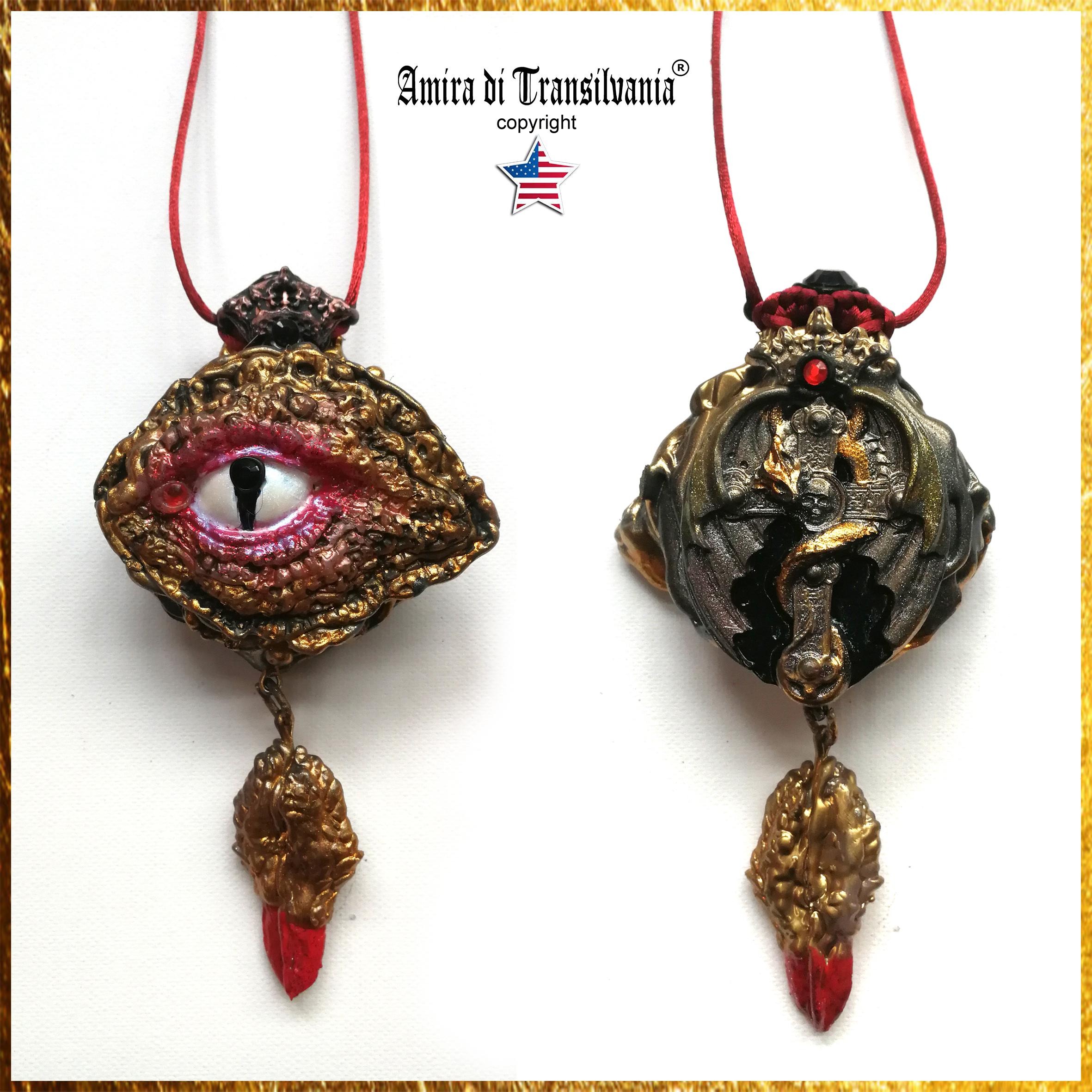 Dragon Necklace, Templar Amulet Symbols, Crown Magic Eye Stone Talisman, Gothic Pendant Sword Snake