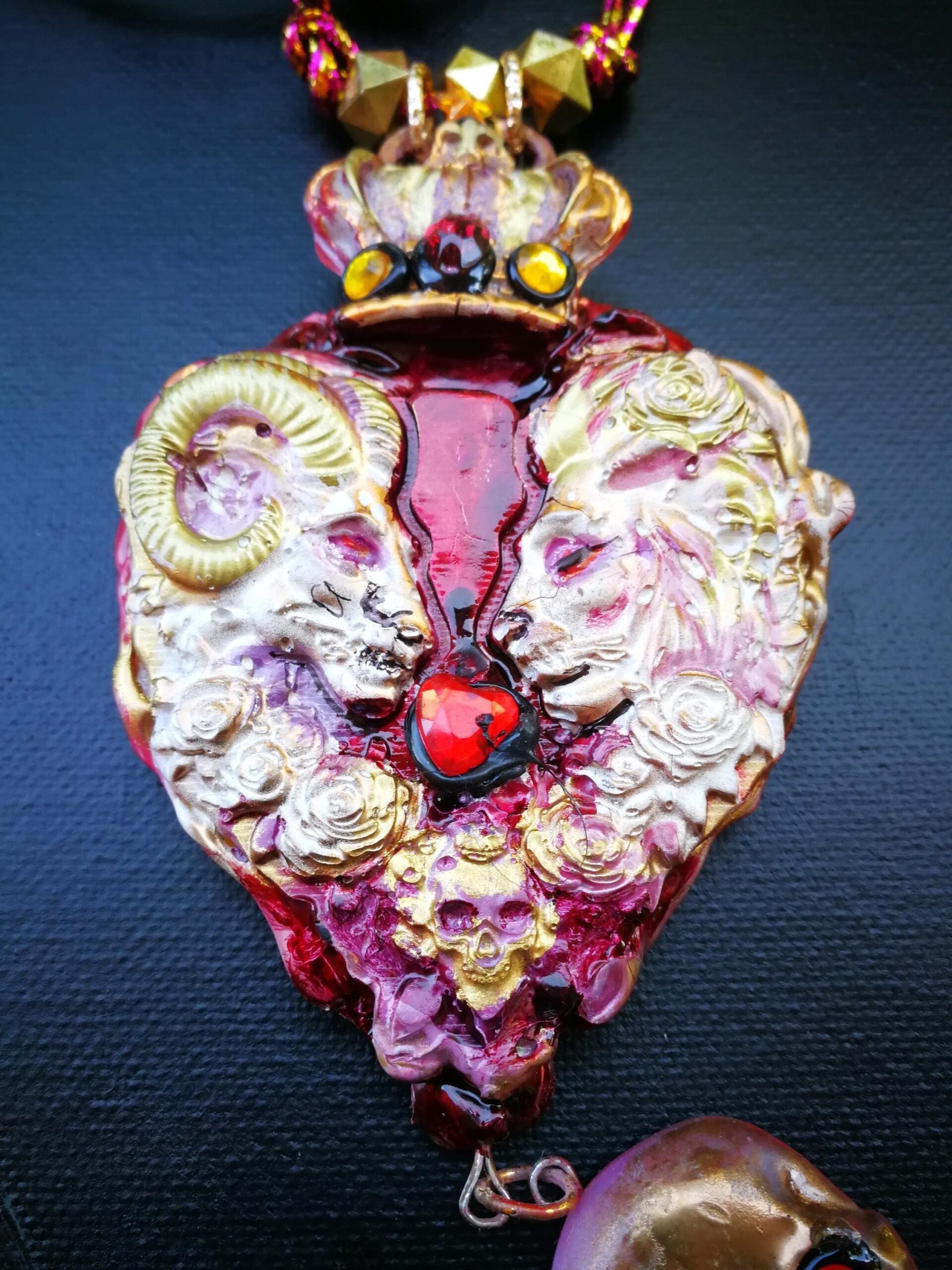 Midas Touch Amulet, Golden Wealth Spirit Vessel Royal Talisman, Lion Goat & Skull Occult Jewelry