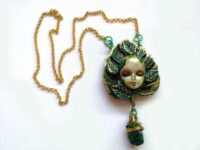 Green Witchcraft, Wicca Symbol Pendant Celtic Magic Talisman, Four Leaf Clover Necklace Witch Amulet