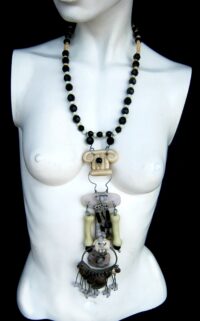 Ethnic Tribale Shamanic Pendant Bones, Vintage Occult Jewelry Magic Power, Sacred Witchcraft Occult Amulet