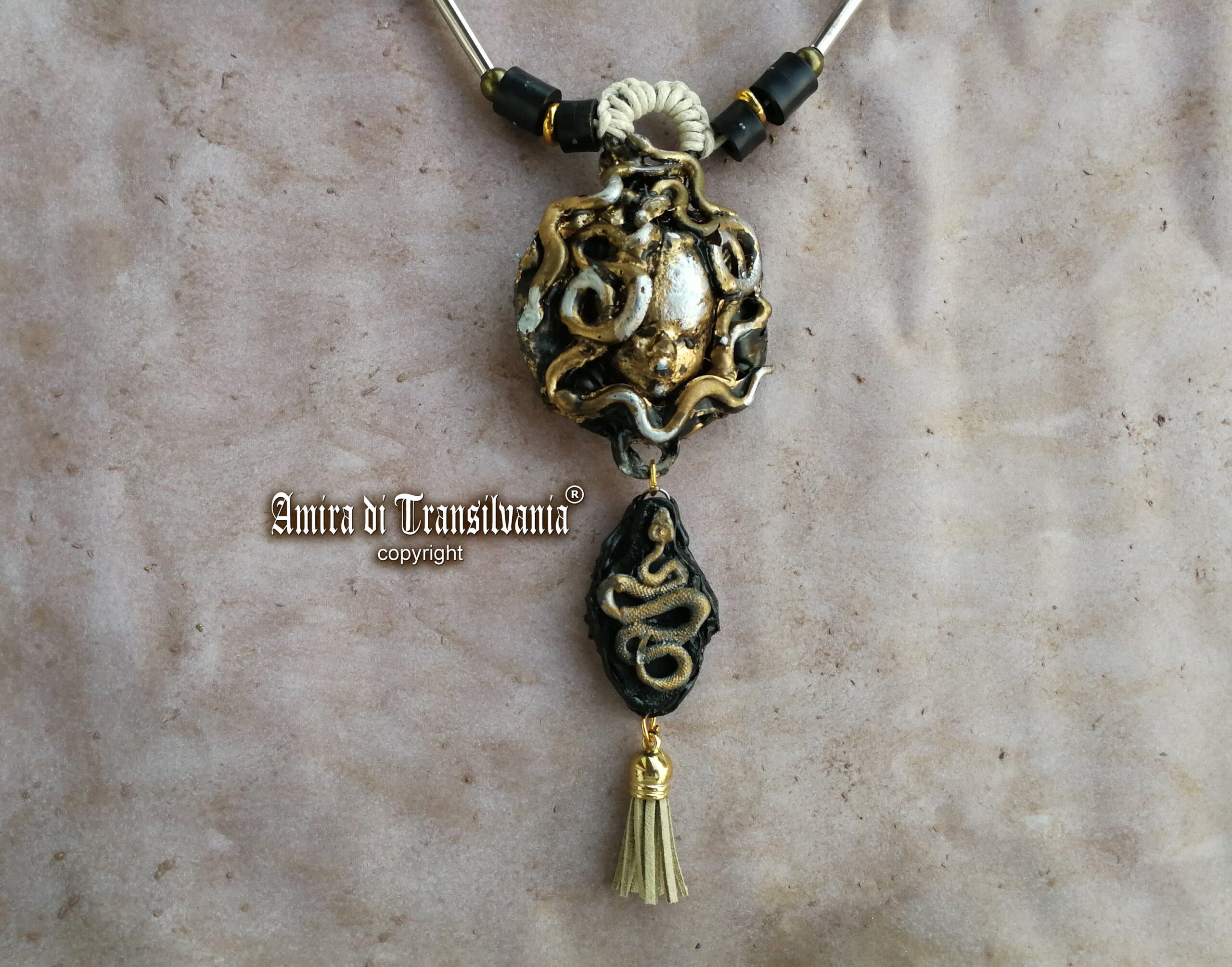 Medusa Head, Ouroboros Snake Amulet Necklace, Occult Jewelry Spiritual Talisman, Greek Mythology Magic Pendant