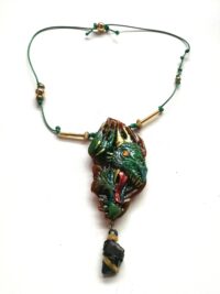 Protection Amulet, Green Dragon Head, Evil Eye Charm, Protective Talisman Pendant, Occult Jewelry Viking