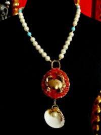 Zodiac Symbol, Cancer Astrology Sign, Water Creature Red Crab Conch Shell Pearl, Necklace Talisman Pendant Symbol Scarab