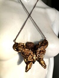 Skull Necklace Butterfly, Failed Gothic Pendant Esoteric Jewelry, Lunar Actias Luna Moth Santa Muerte