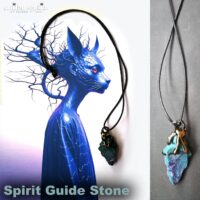 Witch Familiar, Blue Cat Ancient Spirit Companion, Uncut Gemstone Pendant Witchcraft Raw Stone Amulet