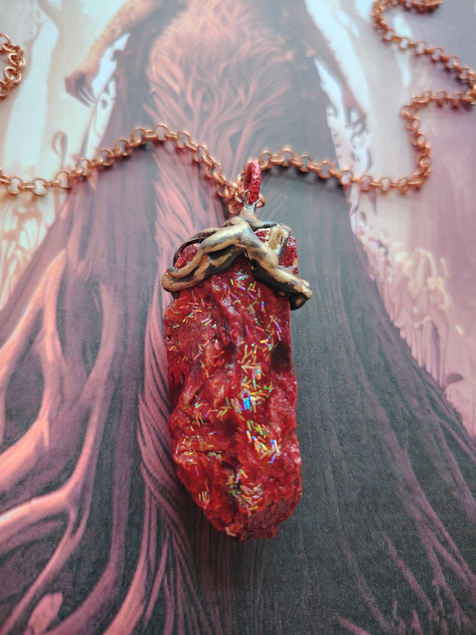 Uncut Gemstone Pendant, Enchanted Necklace Spirit Companion, Magic Portal Raw Stone Amulet, Vessel Spell Jewelry Talisman