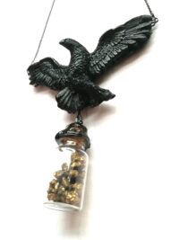 Black Raven Crow, Magic Talisman Ashes Witch Pendant, Cremation Jewelry Witchcraft Symbol, Gothic Amulet Urn Necklace