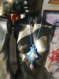 Blue Dragon Eye Fantasy Creatures, Protective Talisman Pendant, Raw Stone Amulet Necklace Occult Jewelry
