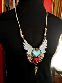 Red Spider Lily, Magic Talisman Heart Wings, Tarantula Web Necklace Insect Jewelry Bib, Law of Attraction Love Jewellery