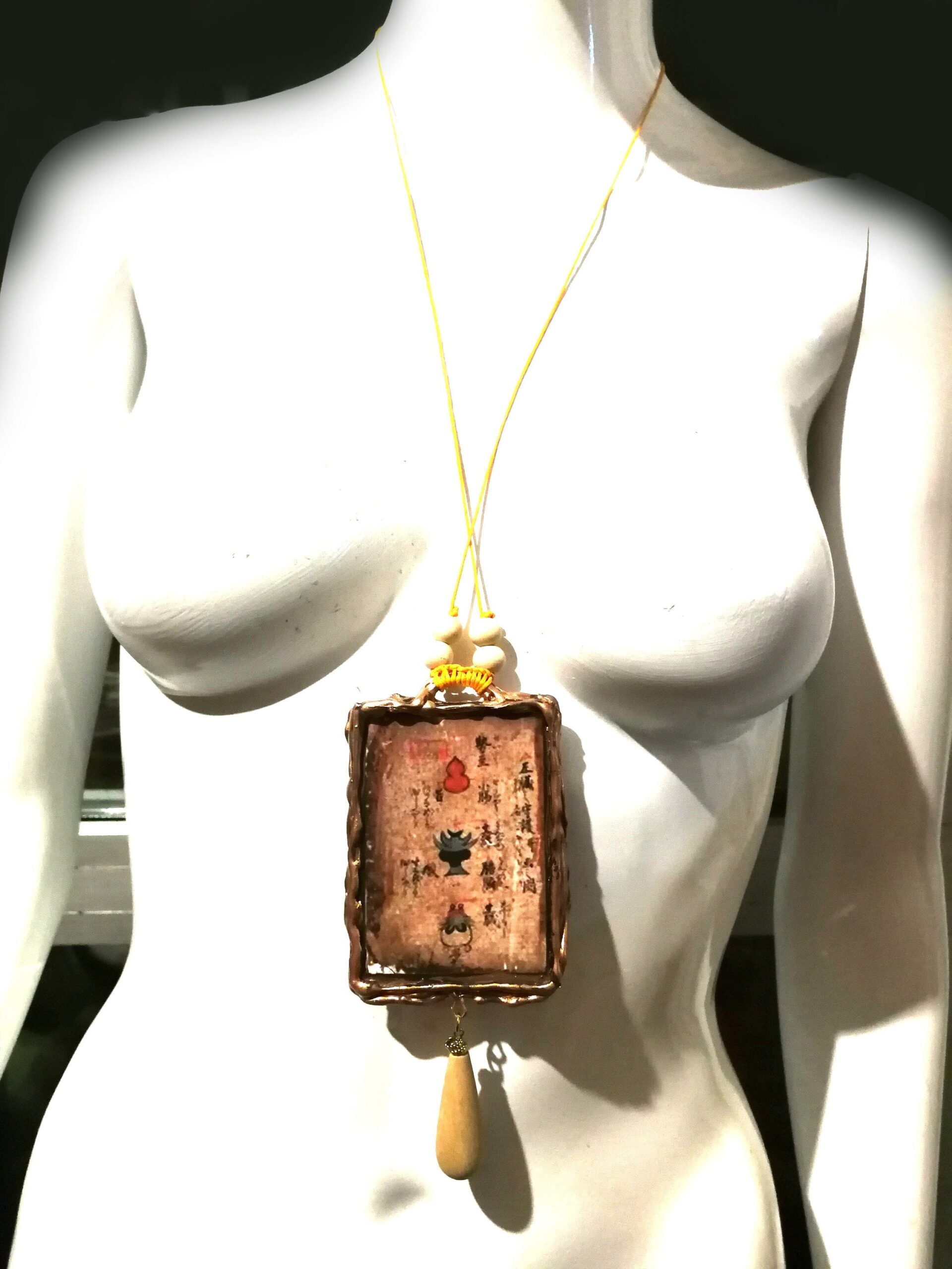 Taoist Art Talisman Beaded Pendant, Tao Symbol Ethnic Oriental Prayer Amulet, Asian Magic Yoga