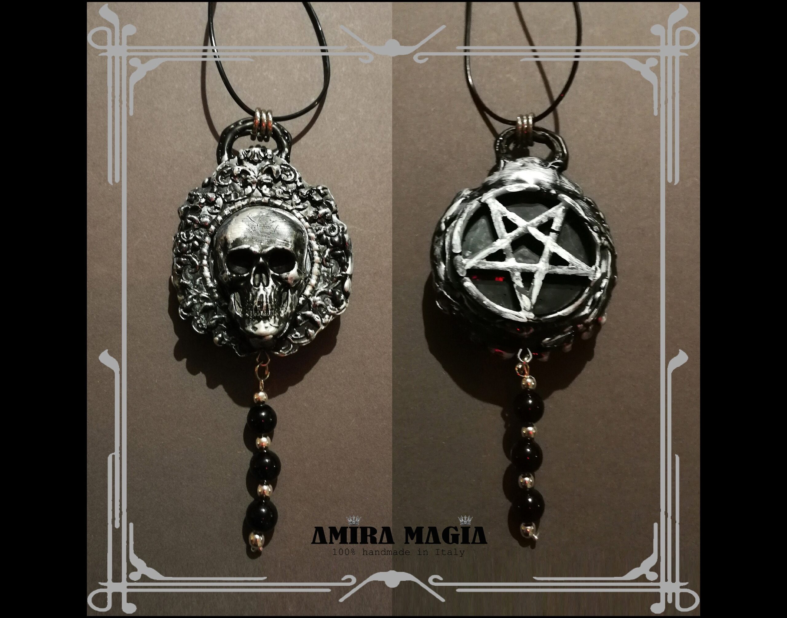 Skull Pendant, Life Forever Talisman Immortality, Evil Eye Protection, Inverted Pentagram Gothic Amulet Pentacle