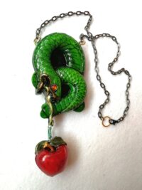 Green Snake, Red Apple Love Attraction Amulet Lucky Charm Spiritual Occult Jewelry Energy Pendant