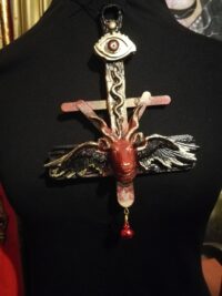 Satanic Necklace, Baphomet Upside Down Cross, Antichrist Eye Occult Symbols, Goat Sigil of Lucifer Satan