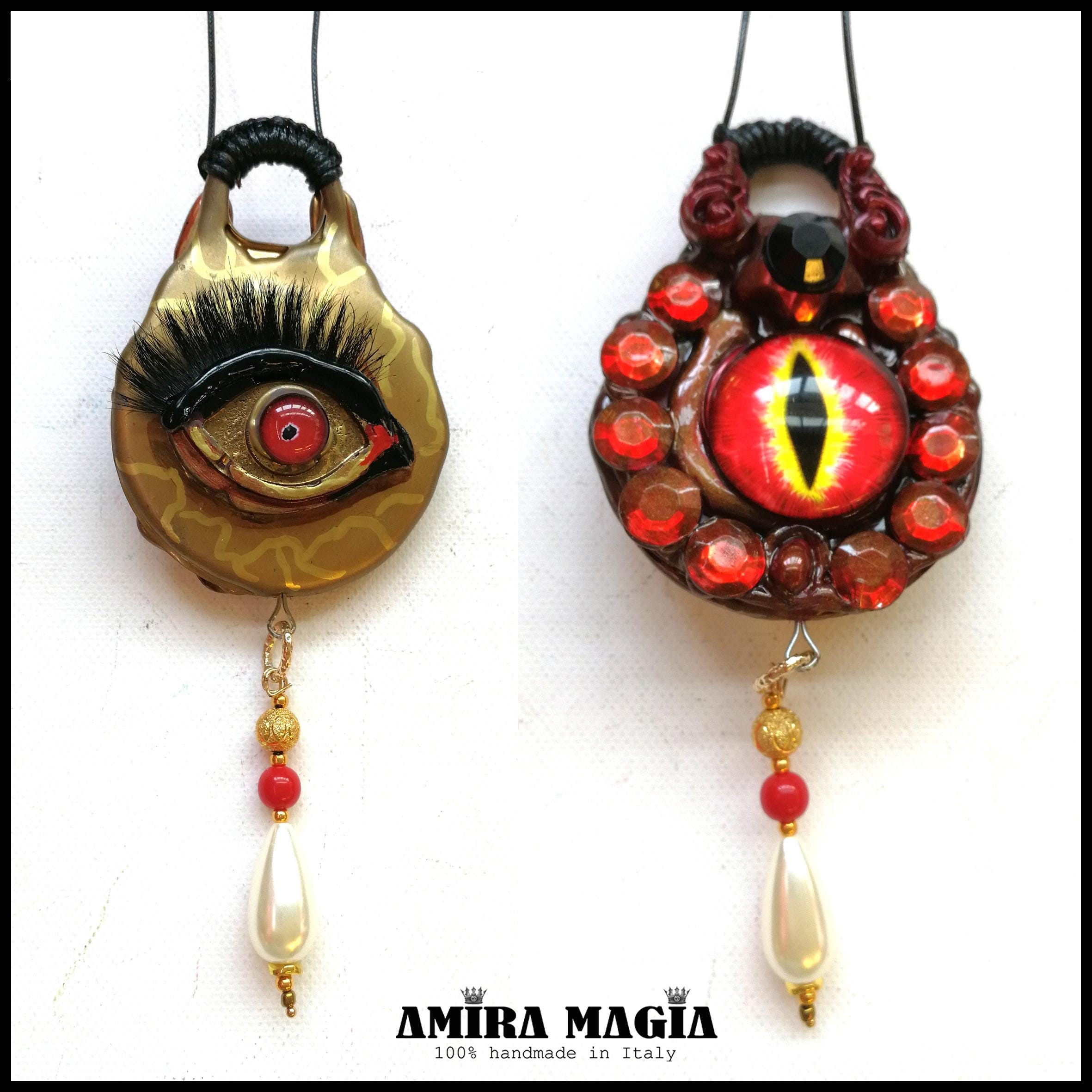 Dragon Eye, Satanic Necklace Satan Satanist Symbol, All Seeing Eye, Devil Pendant, Goth Jewel, Good Luck Talisman Charm