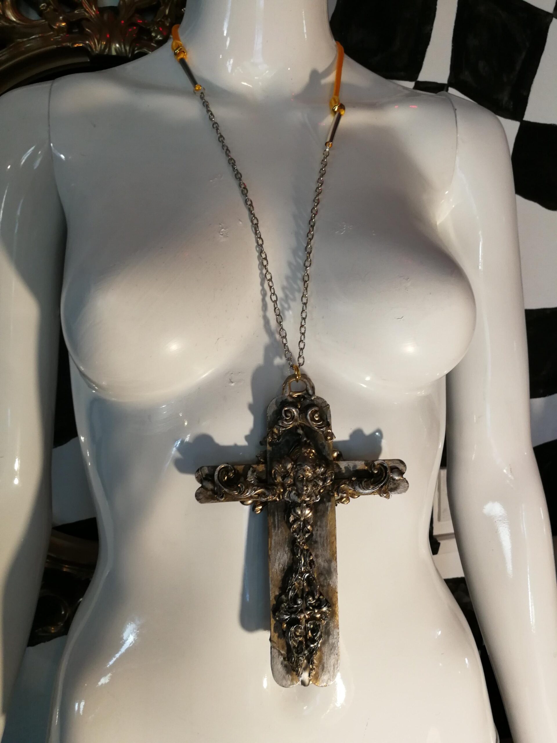 Silver Cross Necklace, Witchcraft Symbols Magic Talisman, Shamanic Pendant Shaman Witch Jewelry Wooden Crux