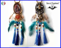 Shaman King, Native American Necklace Talisman, Bee Nest Jewelry Boho, Gypsy Ethnic Indian Tribal Folk Pendant Feather