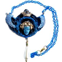 Gold Scarab Beetle, Blue Angel Egyptian Goddess Pendant, Pharaon Amulet Jewelry, Egyptian Royal Crown