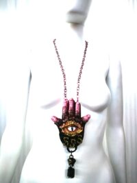 Witchy Jewelry, Dark Angel Amulet, Baphomet Hand Help Satanic Talisman, Satan Demon Devil Pendant