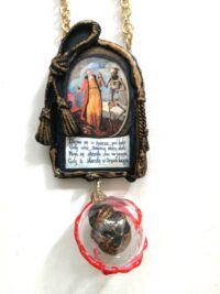 Santissima Muerte, Macabre Dance Voodoo Talisman Necklace, Spooky Witch Skull, Gothic Amulet Angel of Dead