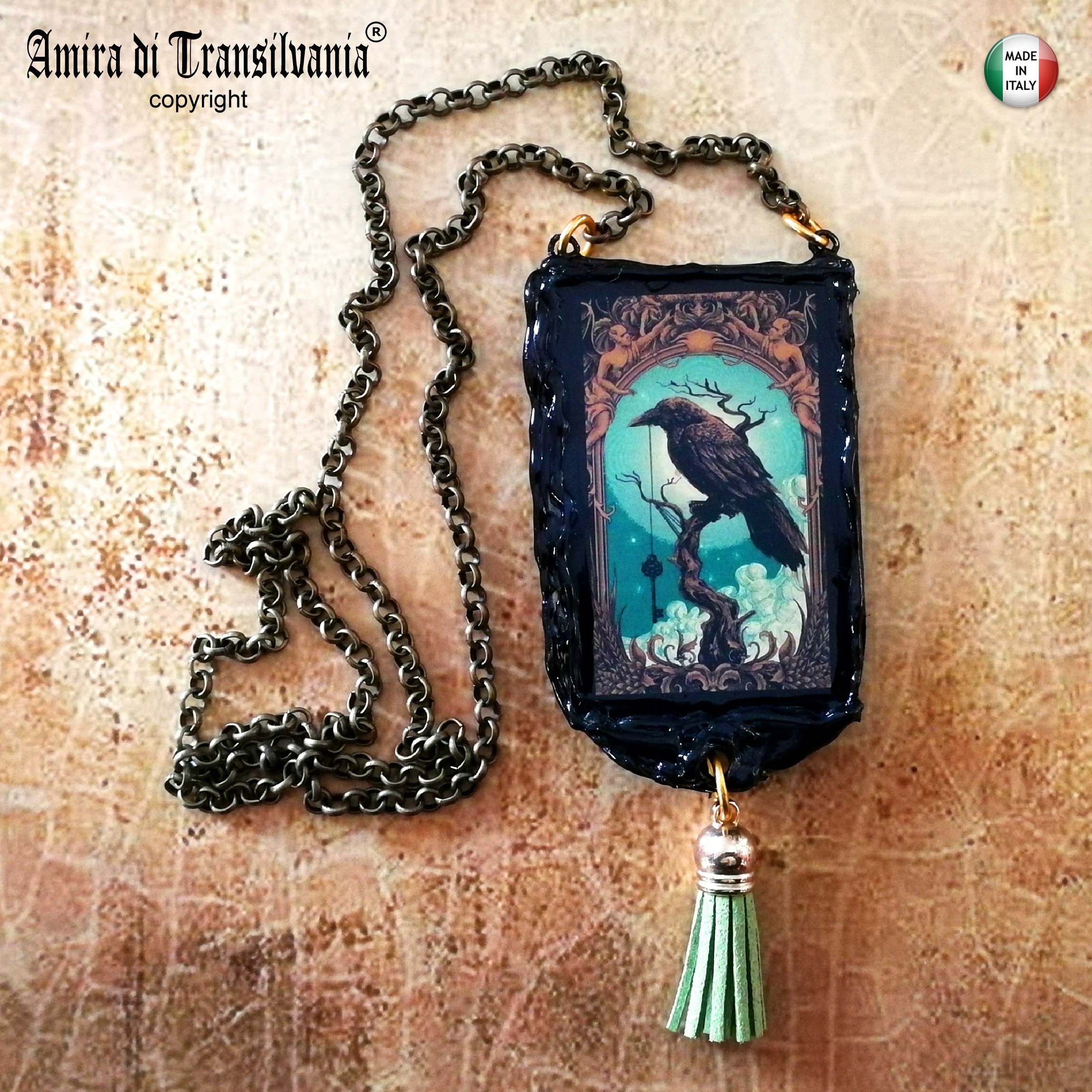 Black Raven Crow, Magic Talisman Witch Pendant, Esoteric Jewelry Witchcraft Symbol, Gothic Amulet Ritual