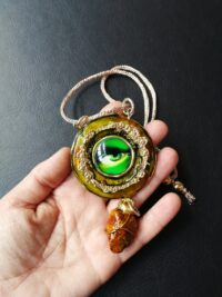 Green Dragon Amulet, Devil Eye Fantasy Evil Protective Talisman Pendant Stone, Viking Magick Jewelry