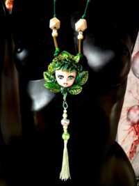 Green Witch Witchcraft Pendant, Magic Talisman Little People, Druid Forest Spirit Amulet Ace of Pentacle
