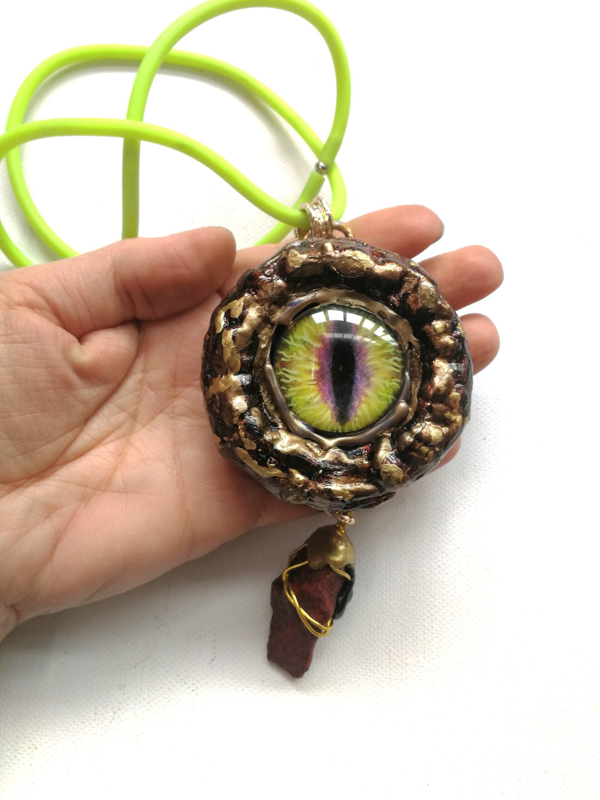 Evil Eye Necklace, Magic Talisman Amulet Pendant, Witch Pentagle Stone Charm, Gothic Dragon Power