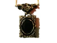 Black Mirror, Woman Necklace Lariat Layered Jewelry, Goth Jewel Antique Style, Victorian Gothic Witch Talisman Pendant