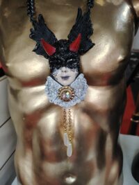 Black Angel Wings, Lord Lucifer Satanic Talisman, Satan Symbol Demon Devil Horn, Pendant Necklace Archon
