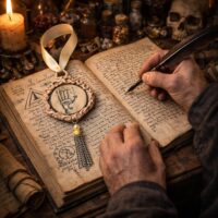 Alchemical Amulet, Alchemy Symbols Palmistry Hand, Sacred Geometry Spiritual Pendant Magical Power & Protective Talisman