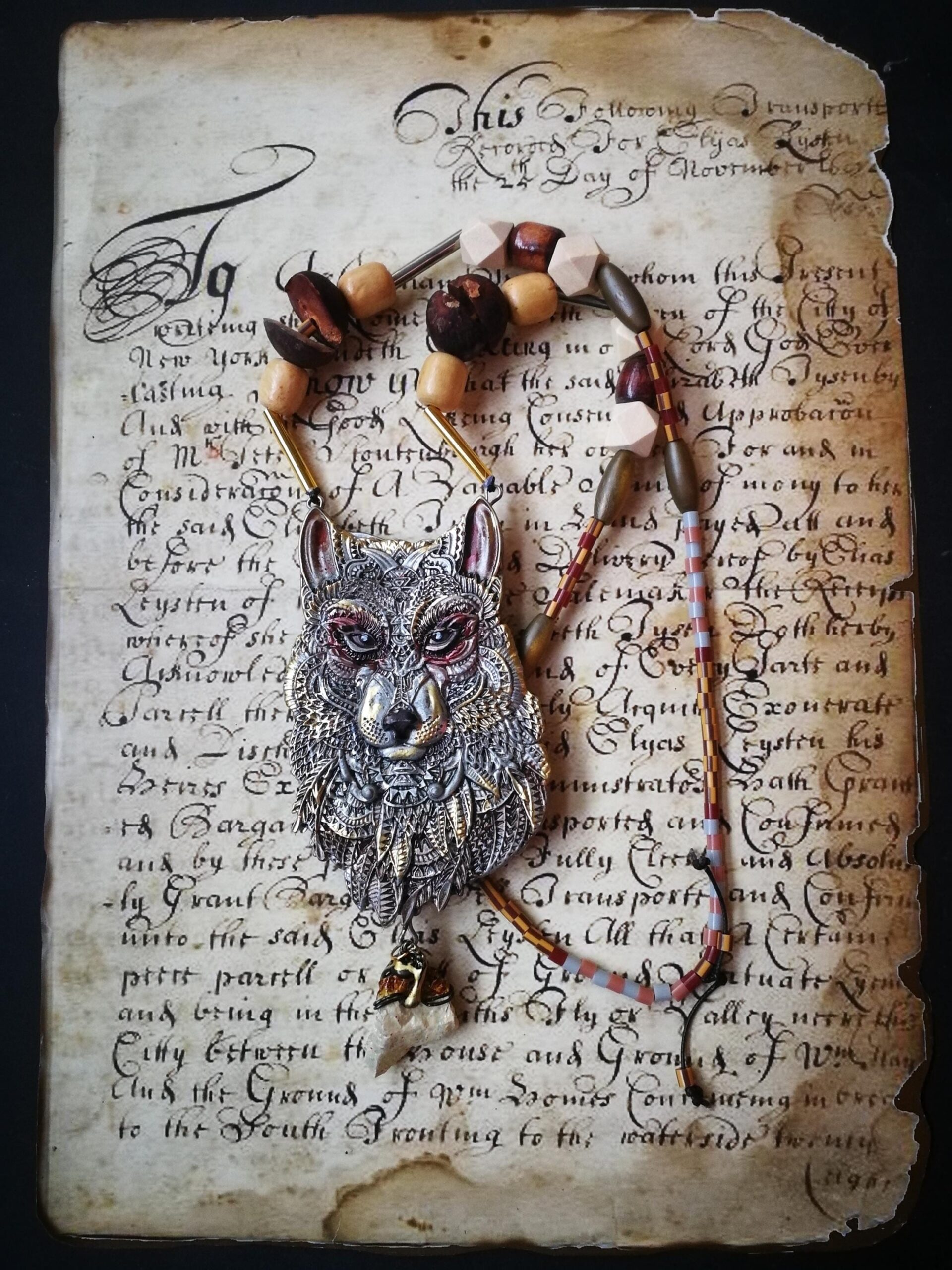 Silver Wolf Amulet of Magnetism, Enchanted Rock Magical Uncut Gemstone Magic Portal Direct Raw Stone