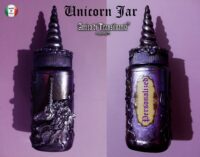 Apothecary Bottle, Vintage Magic Potion Ingredients Mason Jar, Purple Unicorn Horn, Witch Altar Decor