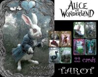 Alice in the Wonderland Tarot, White Rabbit with Cheshire Cat, Queen of Hearts and White Queen, Mad Hatter Dodo Dormouse