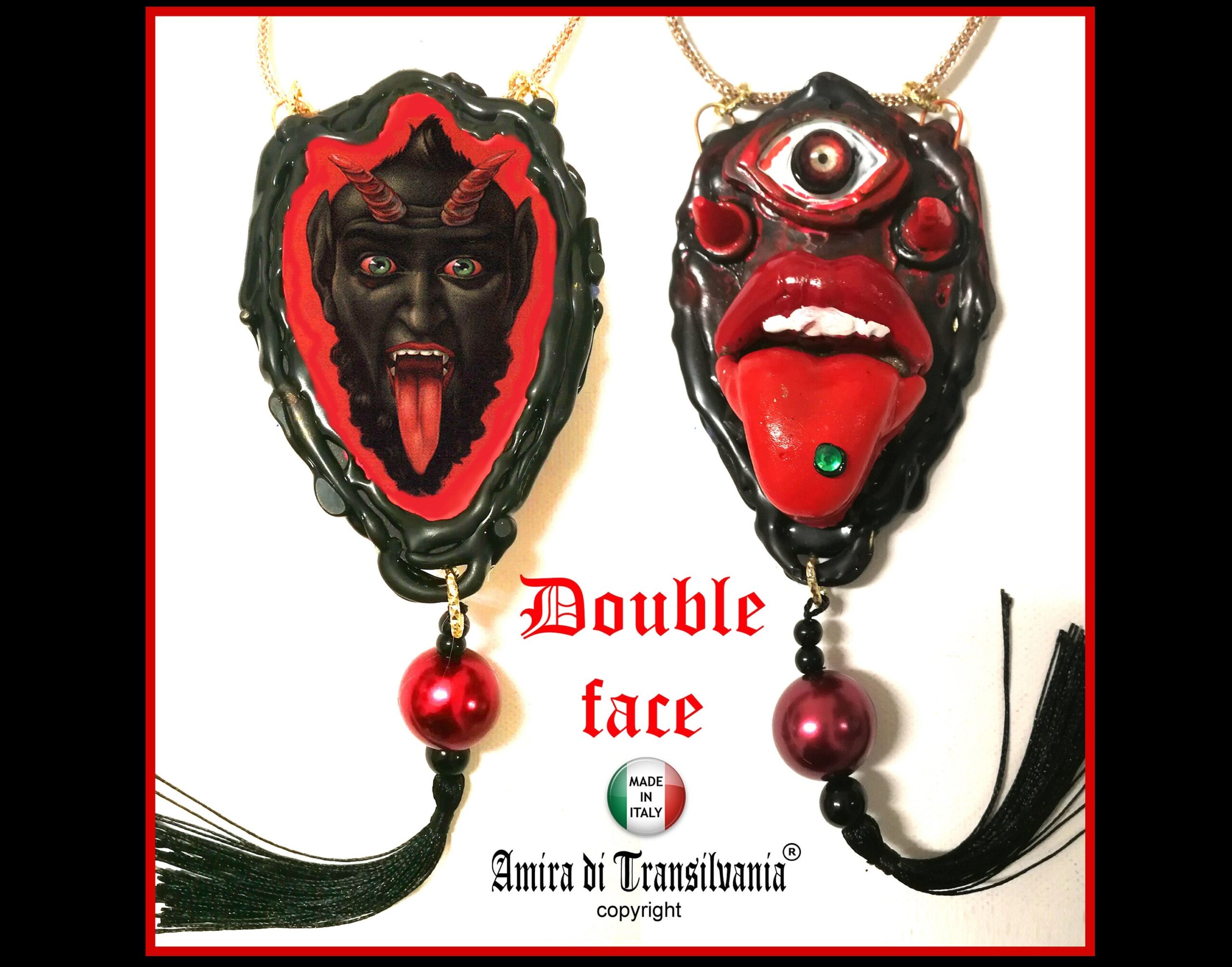 Krampus Mask Satanic Talisman, Satan Pendant Demon Amulet, Devil Baphomet Necklace, Satanist Jewelry Lucifer