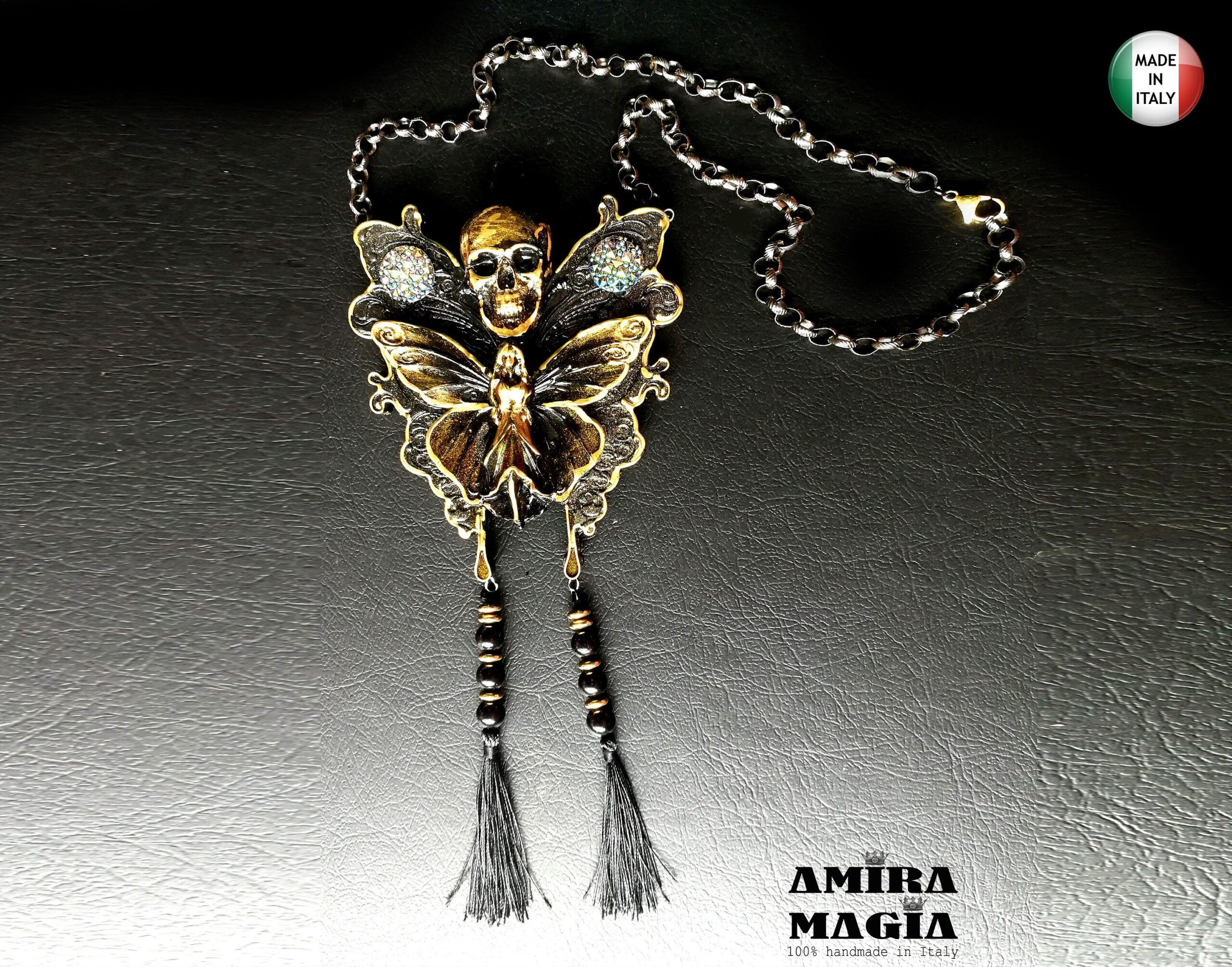 Lunar Moth Amulet, Butterfly Skull Talisman, Magic Pentacle Necklace Occult Jewelry Transformation Protection Immortality