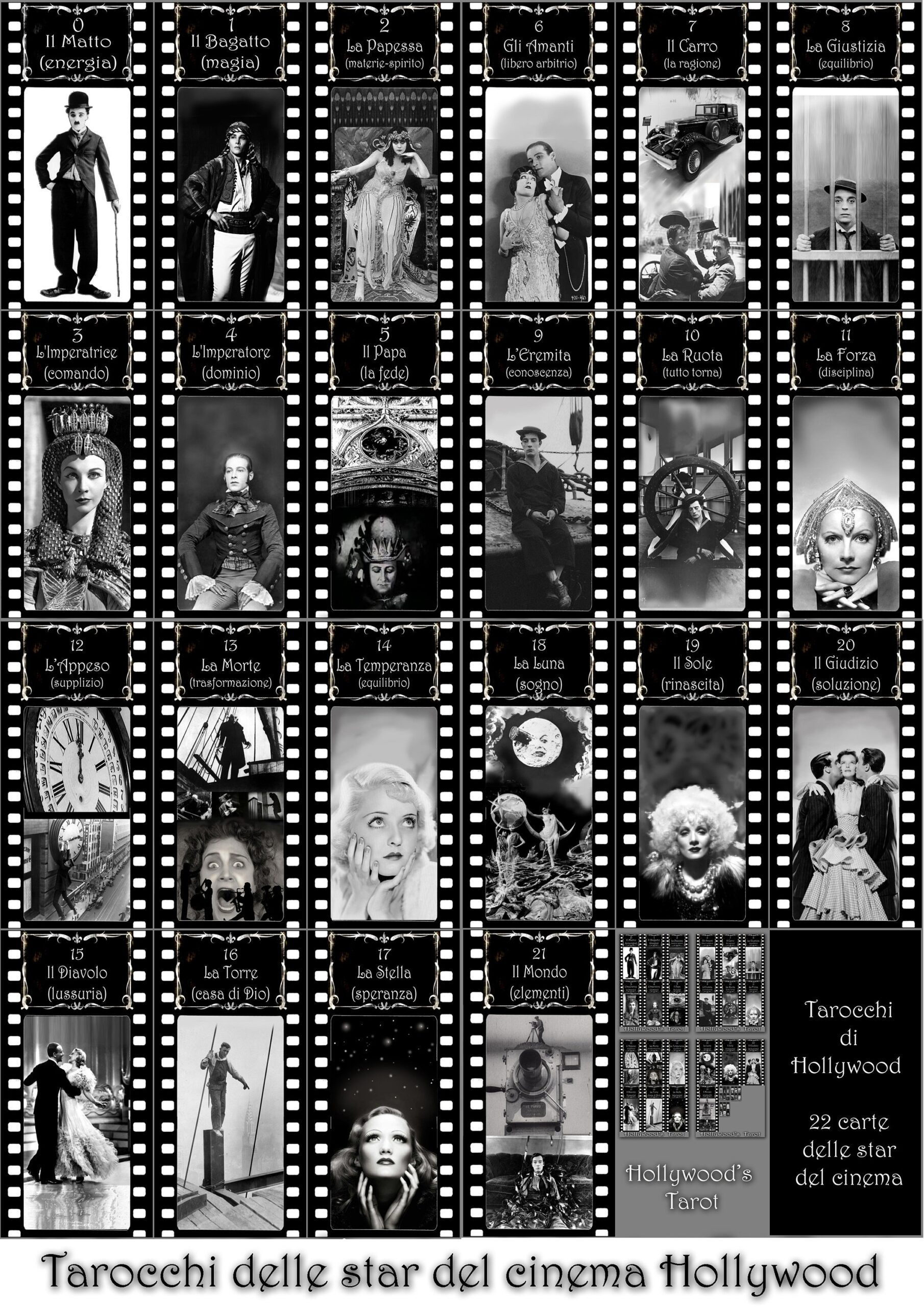 Hollywood Star, Tarot Card Deck, Sibyl Oracle Card Major Arcana, Vintage Photo Black and White Celebrity Actress