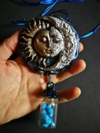 Spell Bottle Talisman Necklace for Fortune and Success, Sun & Moon Amulet Pendant Abundance Prosperity