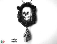 Black Mirror Amulet, Skull Necklace Witch Jewelry Antique Style, Victorian Gothic Witchcraft Talisman Pendant