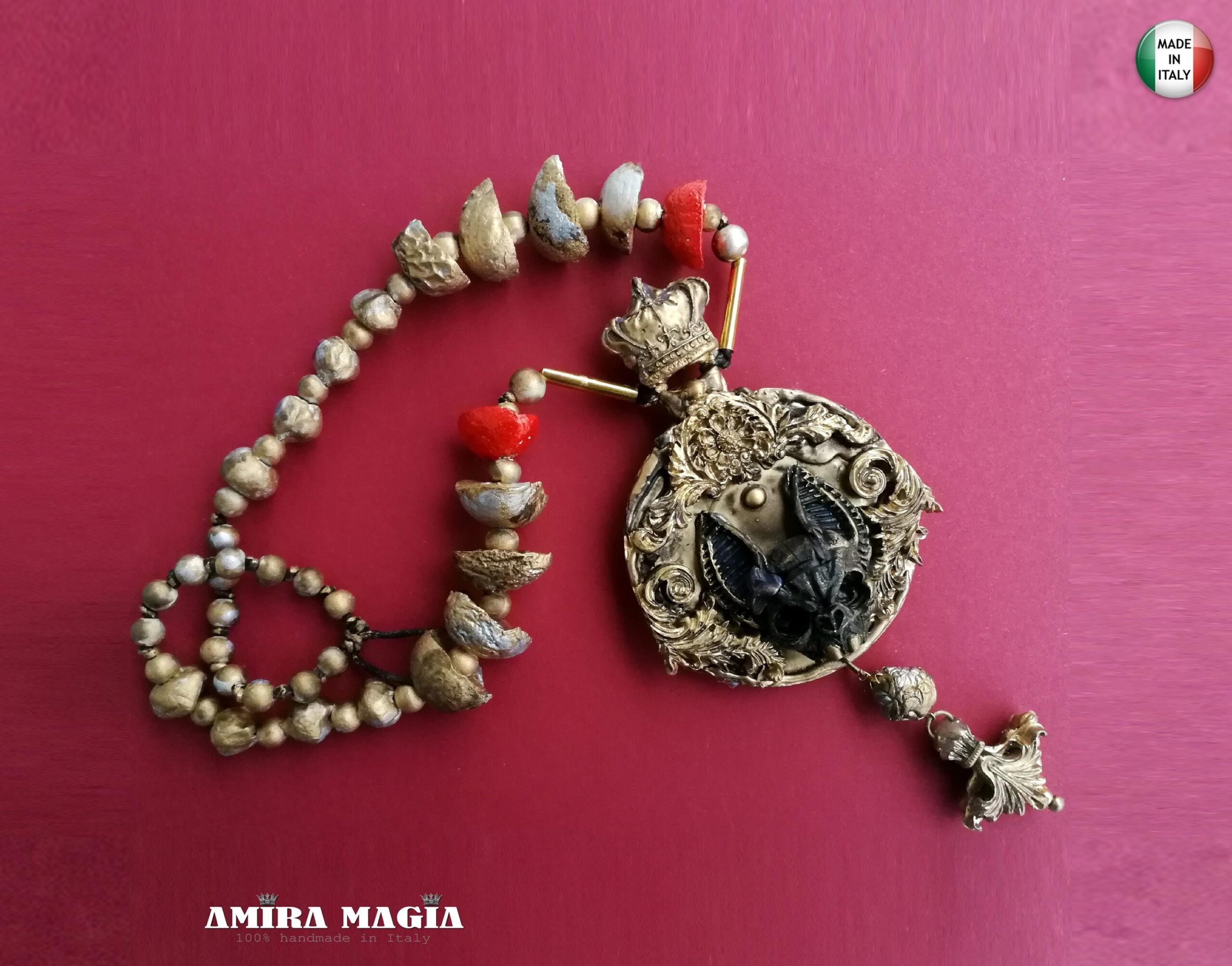 Vampire Jewelry, Bat Skull & Devil Eye Gothic Necklace, Dragon Crown Magic Talisman Amulet Pendant