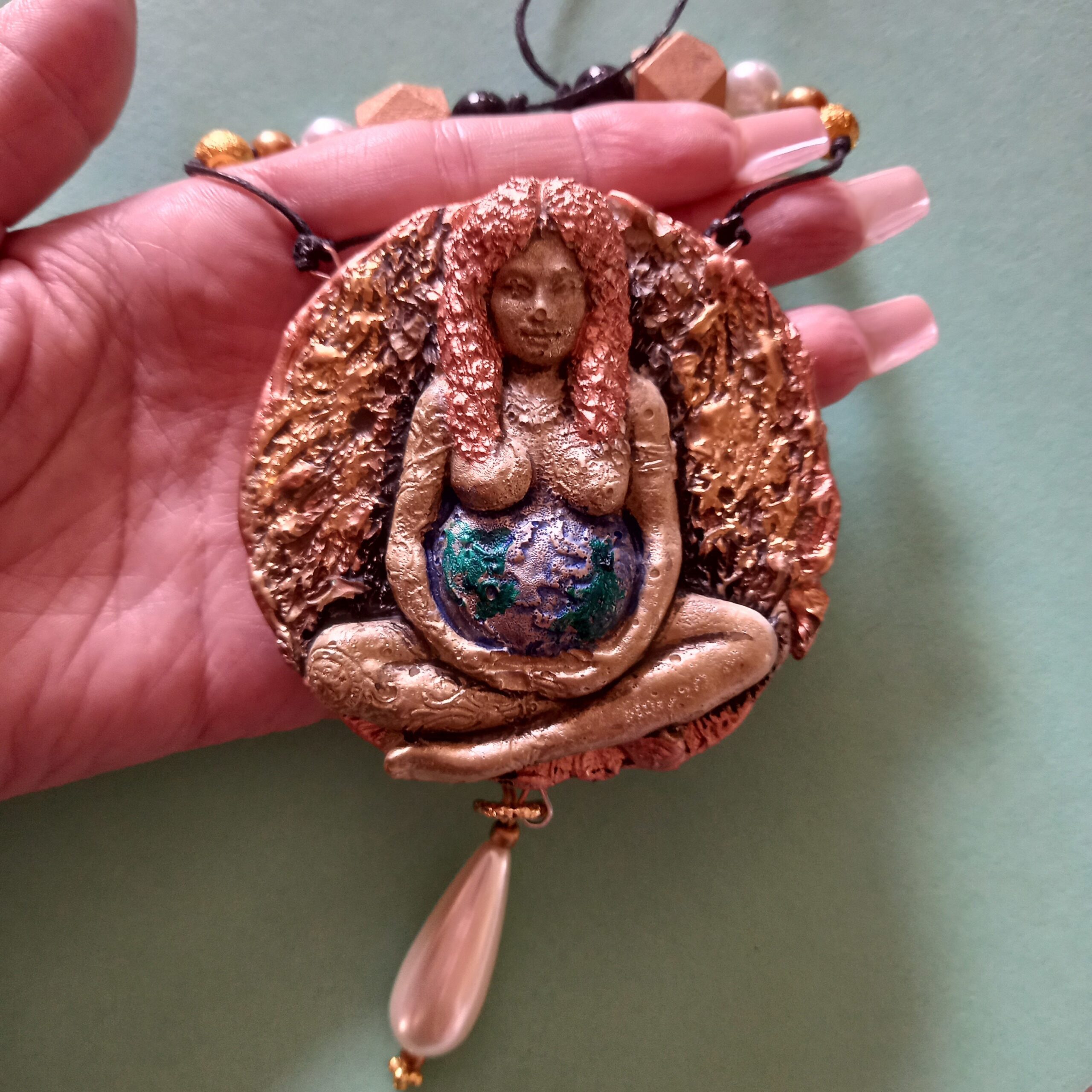Mother Earth, Woman Protection Amulet, Goddess Gaia Talisman, Ouroboros Snake Wealth Richness Money Attraction Jewelry