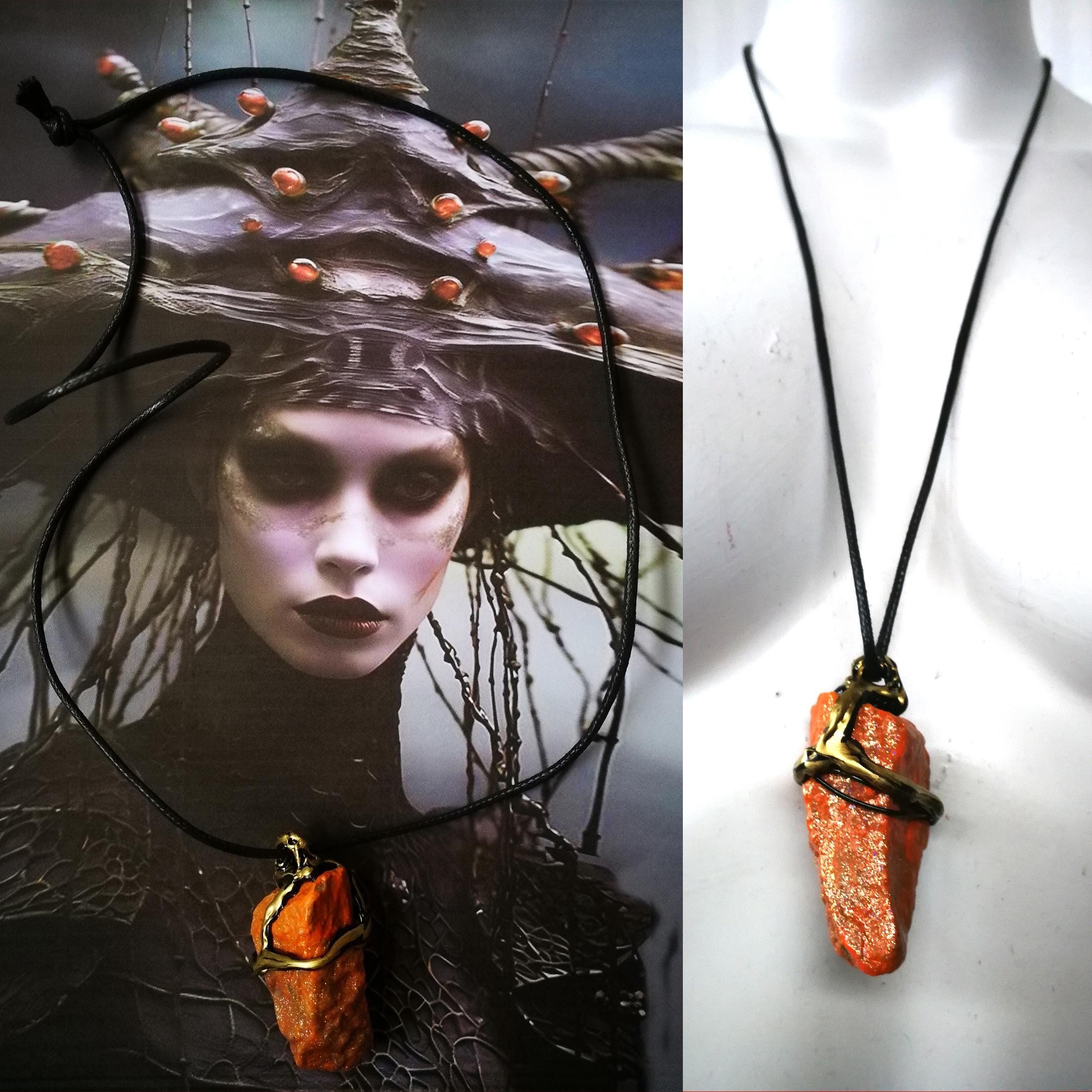 Become a Witch Shadow Enhanced Necklace, Uncut Gemstone Pendant, Magic Portal Raw Stone Amulet, Get Magic Powers Ritual