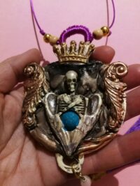 Angel of Death Azrael, Mercury Symbol Pendant, Skull Amulet Gothic Talisman Occult Magic Azazel